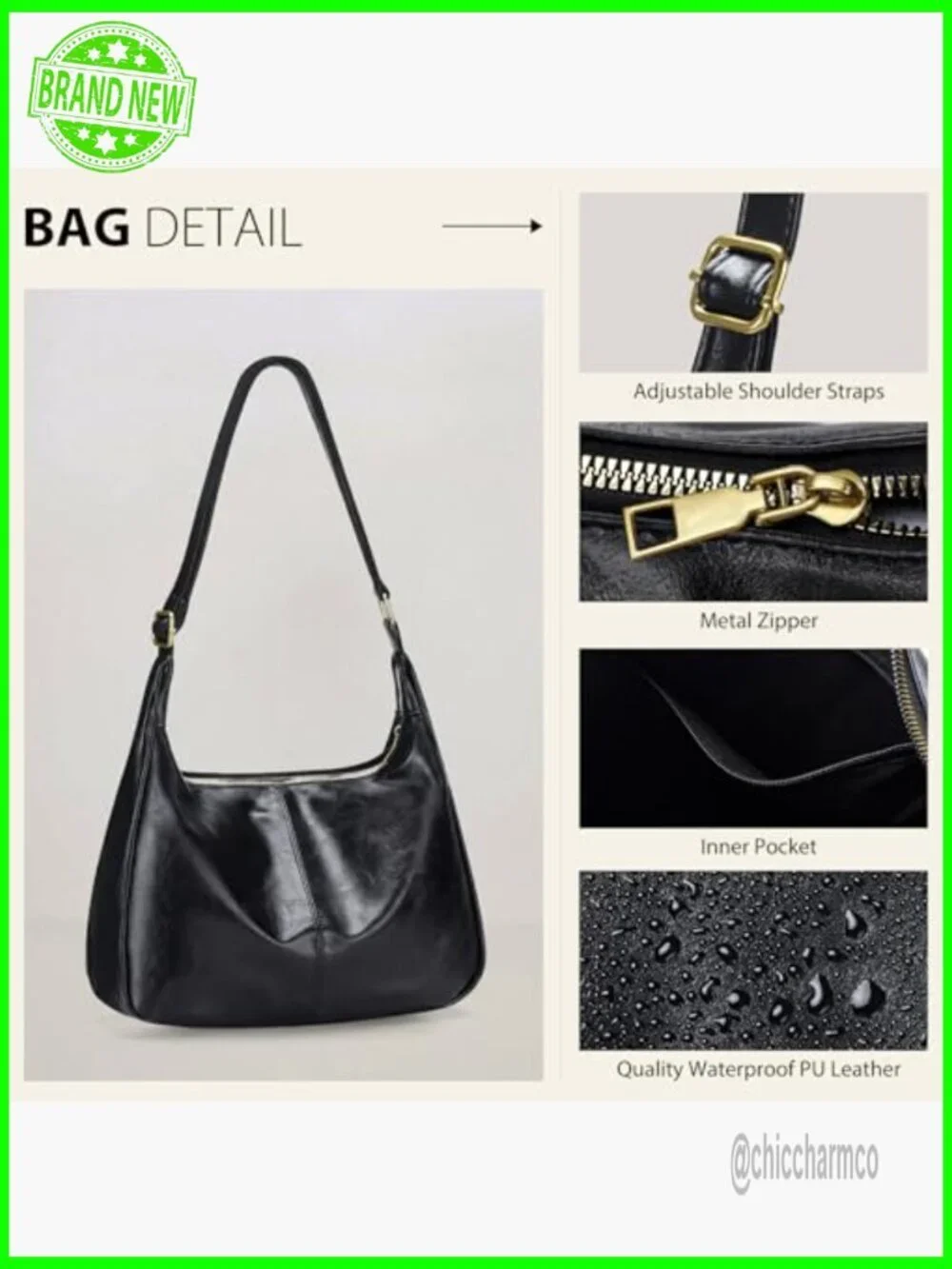 Soft Vegan Leather Hobo Bag Adjustable Strap Slouchy Purse Everyday Handbag